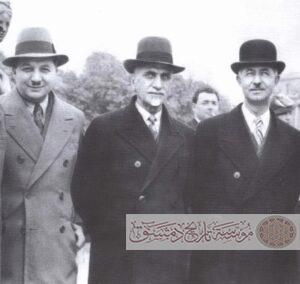 سعد الله الجابري في باريس سنة 1936 مع هاشك الأتاسي ورياض الصلح.